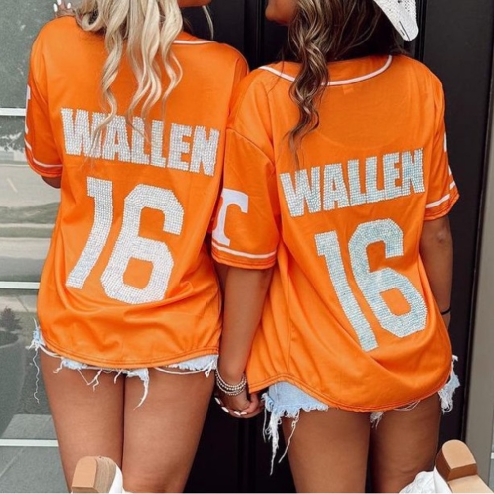 Morgan Wallen Women's Orange Sequin '16' Back Jersey Top